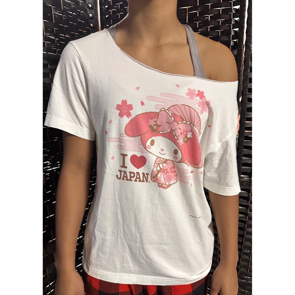 Sanrio My Melody I Love Japan Graphic T-Shirt Kimono Kawaii Off  shoulder‎ S